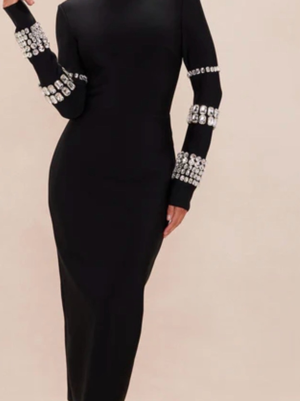 Fashion Nova Black Long Sleeve Bodycon Dress with Crystal Cuffs